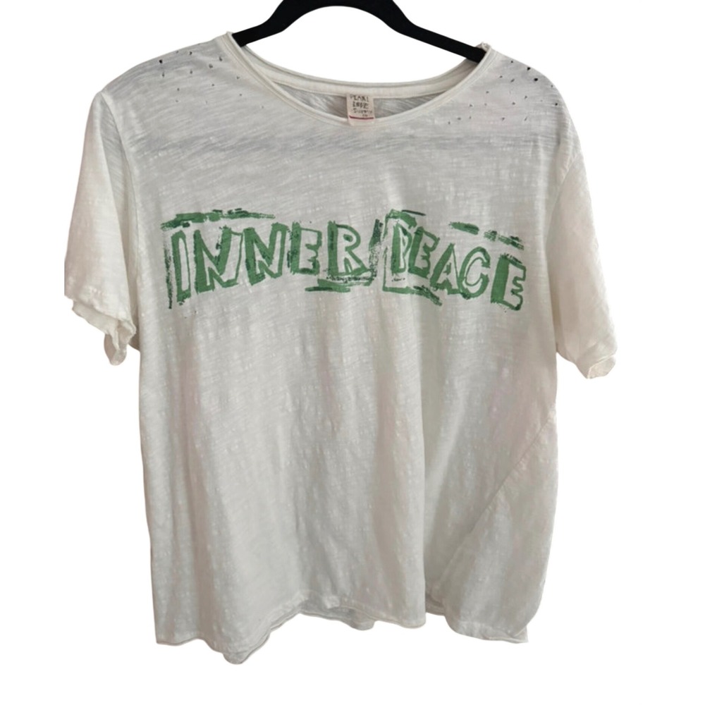 Magnolia Pearl Inner Peace Graphic Boyfriend Tee White Cotton O/S Distressed - Picture 4 of 8
